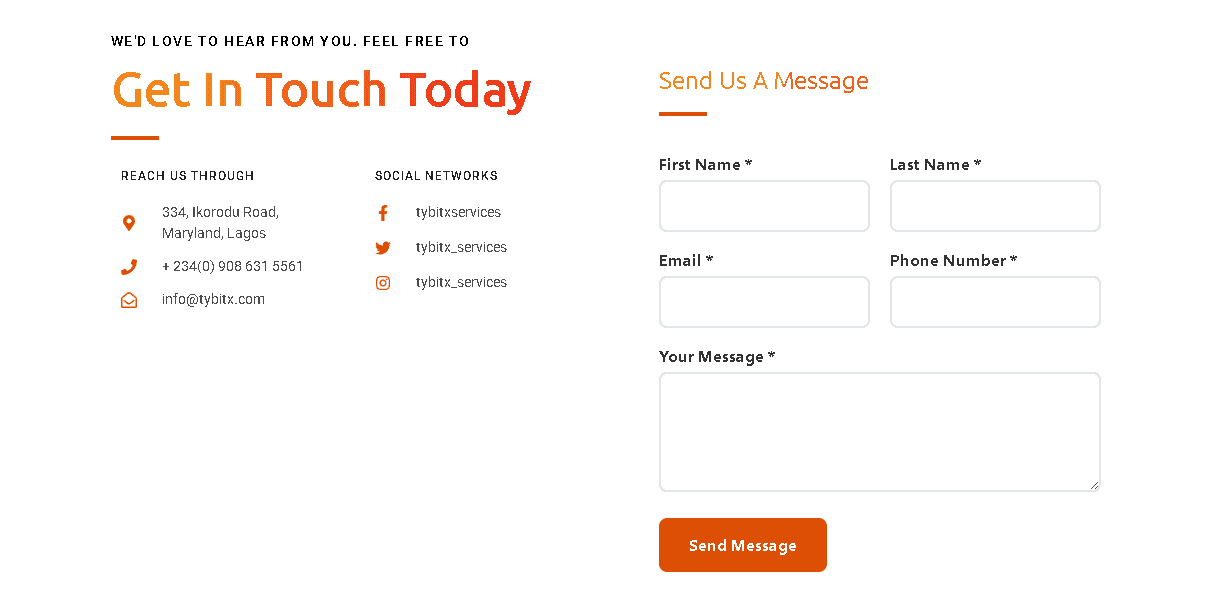 Tybitx Services Website screenshot 2